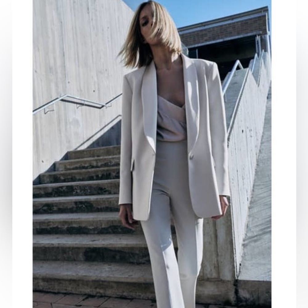 Zara Silver Satin Effect Oversized Blazer, S